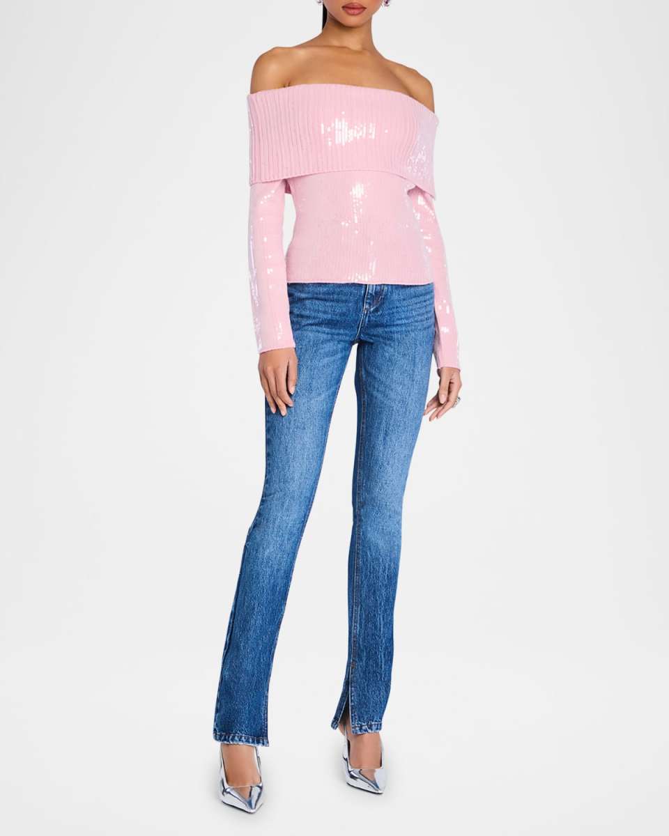 Jourdana Sequined Off-The-Shoulder Sweater